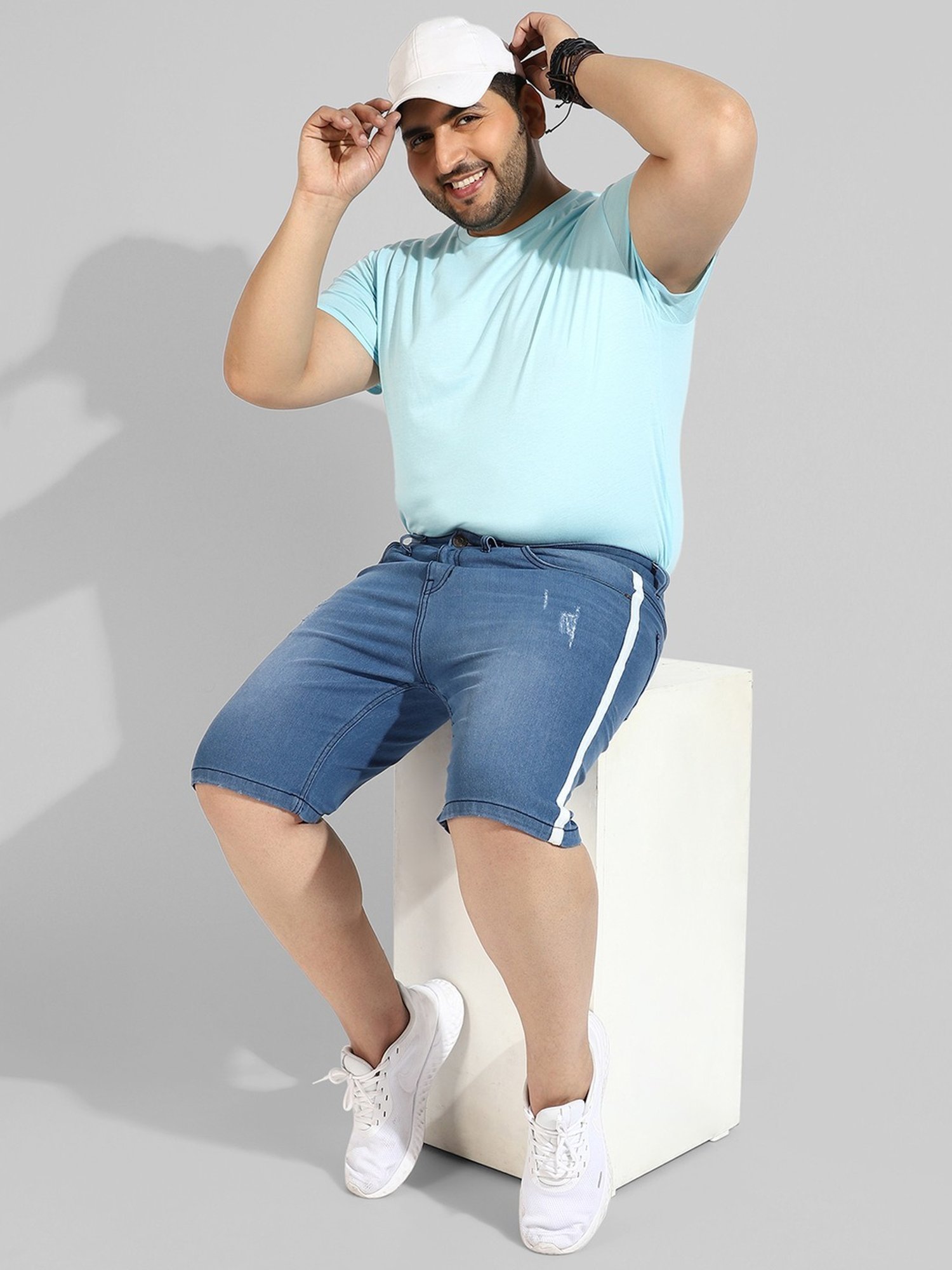 Instafab Plus Blue Regular fit Distressed Plus Size Denim Shorts