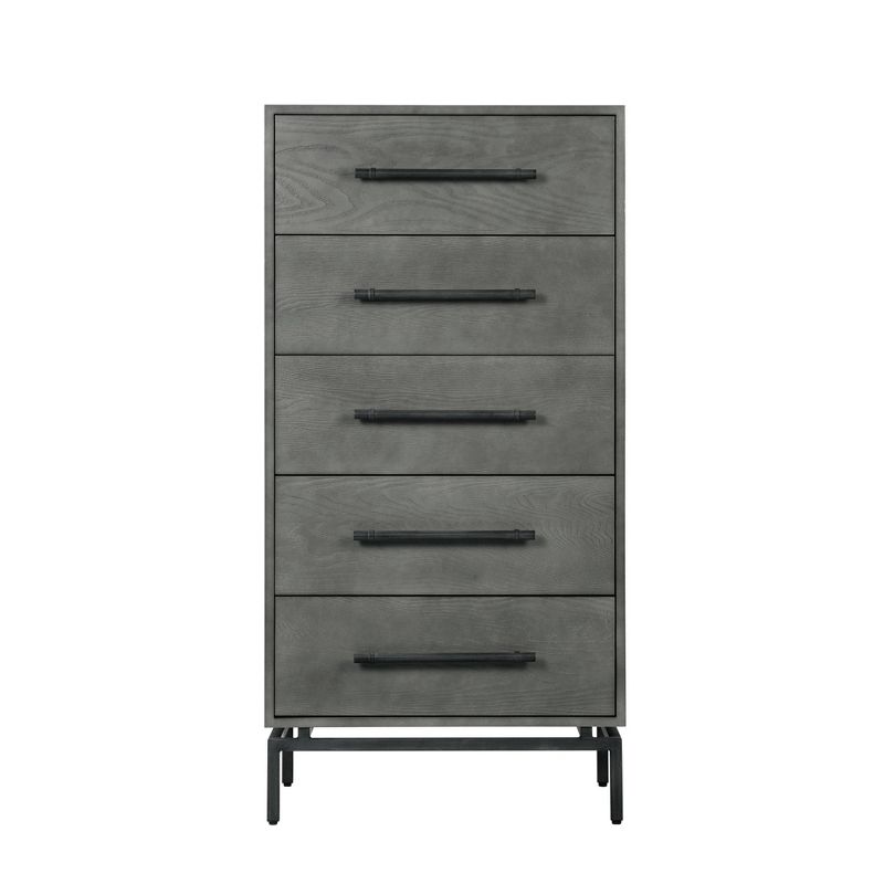 Ashton 5 Drawer Wood and Metal Chest Gray - Finch