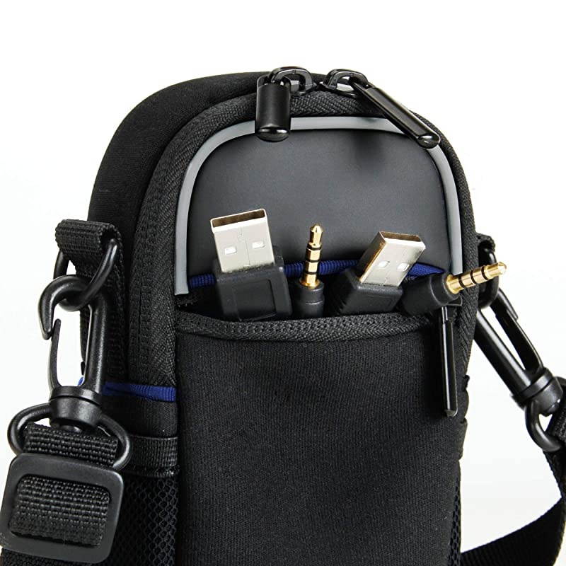 Compact Camera Case Black Point and Shoot Camera Bag with Accessory Pockets Rain Cover and Shoulder Strap Compatible with Sony CyberShot Canon PowerShot ELPH Nikon COOLPIX and More