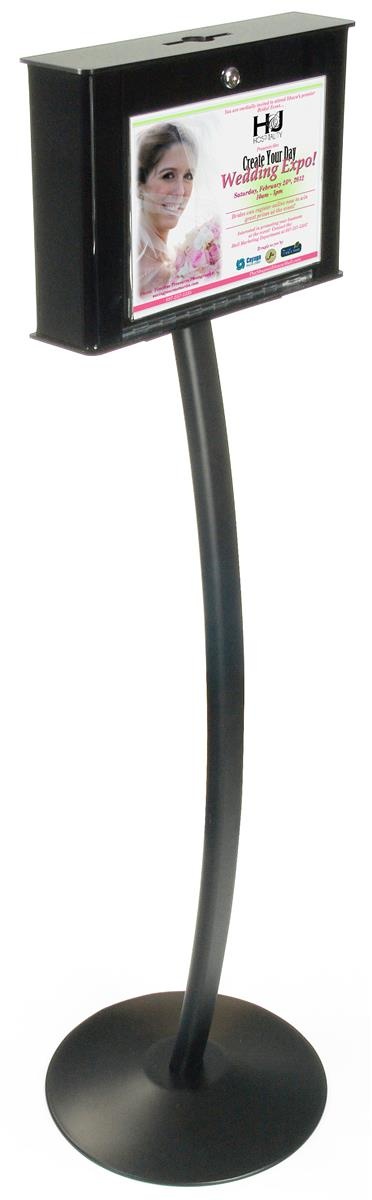 Free Standing Black Acrylic Secure Drop Box, 15"w x 52"h x 14-Inch, Anti-Theft Interior Panel, With Black Aluminum And Steel Stand (UKBFLCMBBLK)