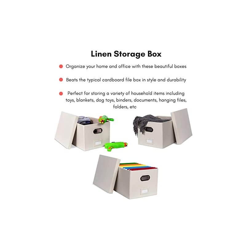 Collapsible File Storage Organizer with Lid - Decorative Linen Filing & Storage Office Box &ndash; Hanging Letter/Legal Folder &ndash; Home Office Bins Cabinet &ndash; Charcoal Container - 1 Pack