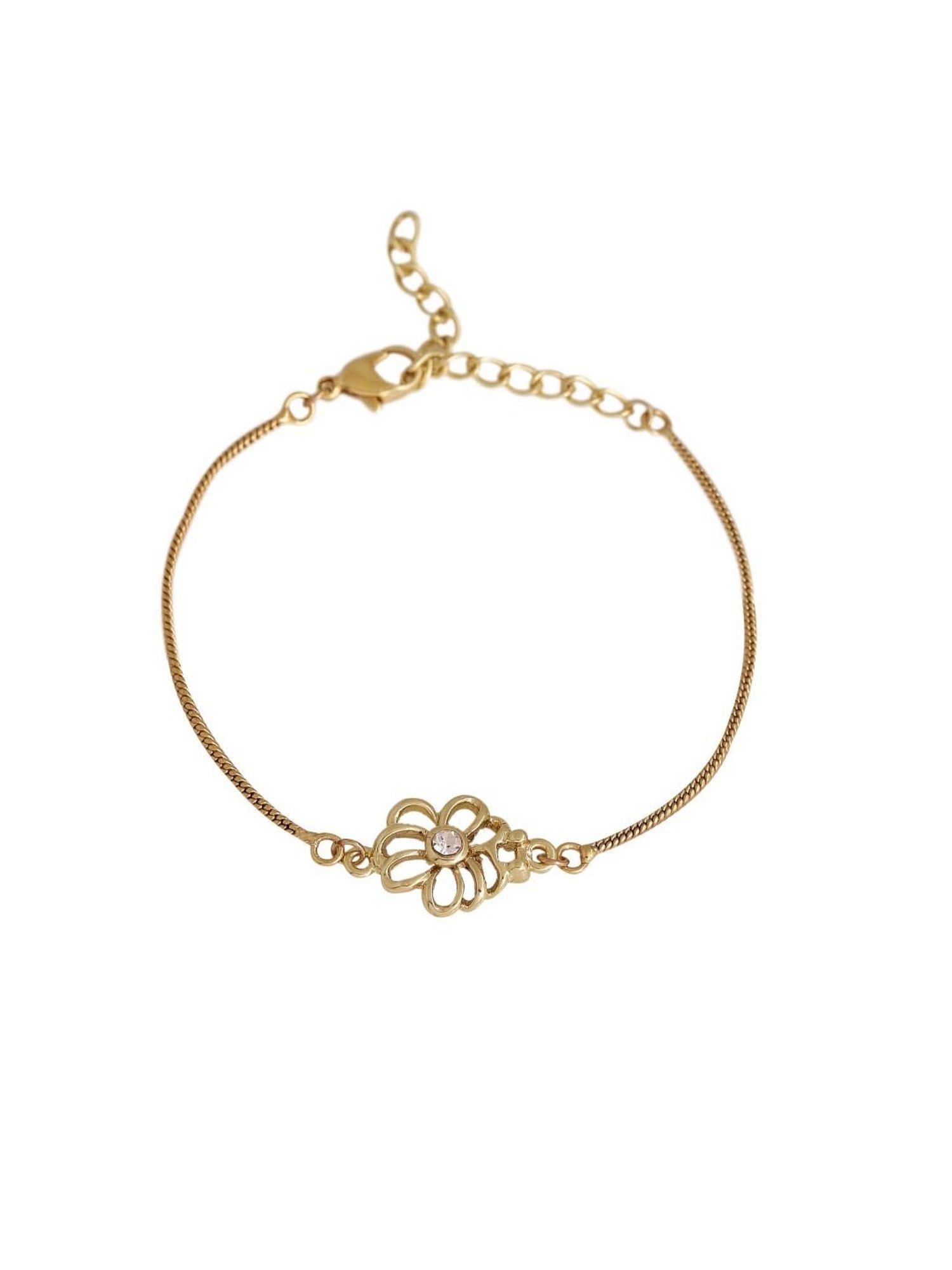 Estele Gold-Plated Jali Work Floral Bracelet with Austrian Crystals for Women