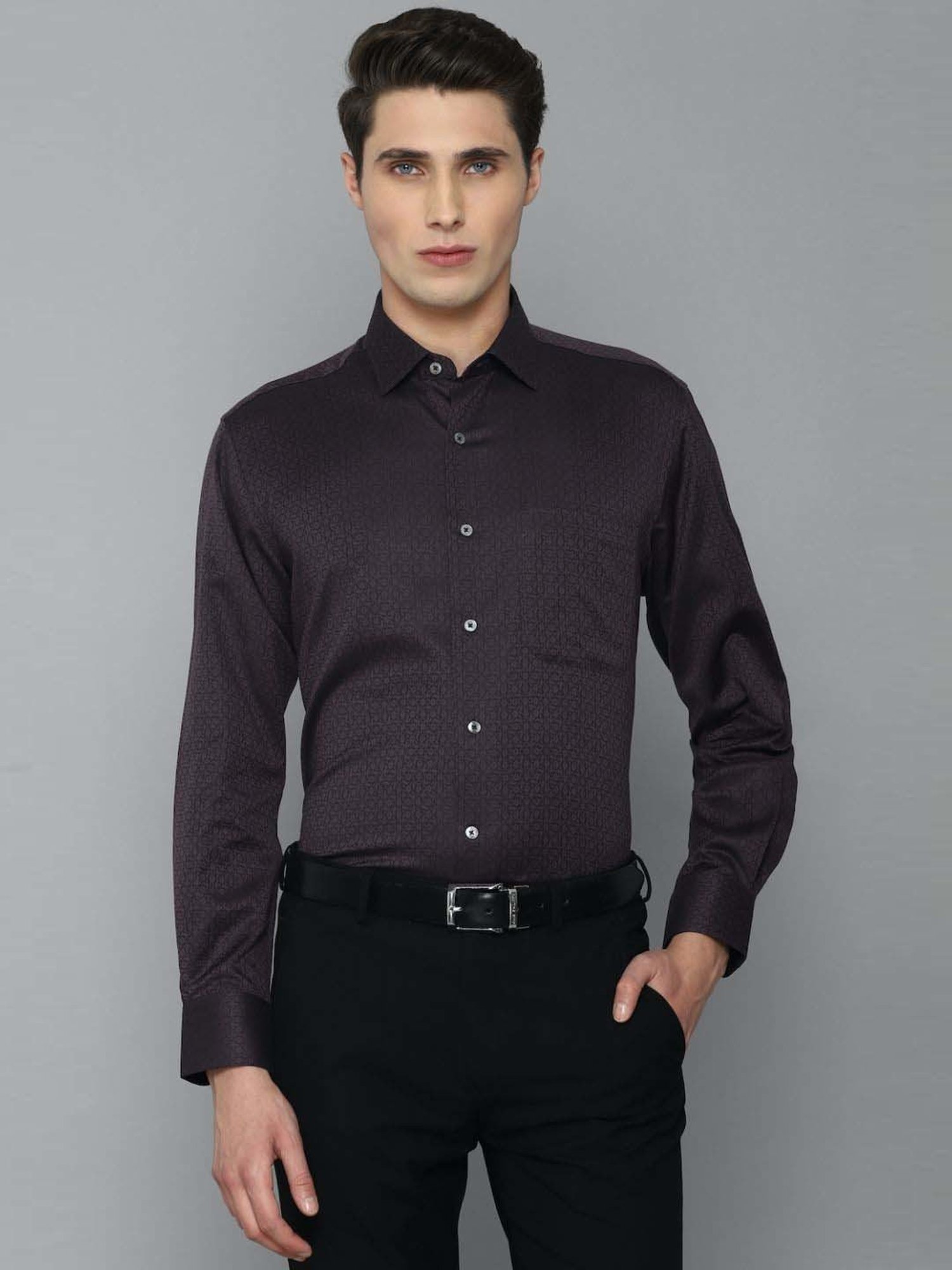 Luxure By Louis Philippe Brown Regular Fit Printed Shirt