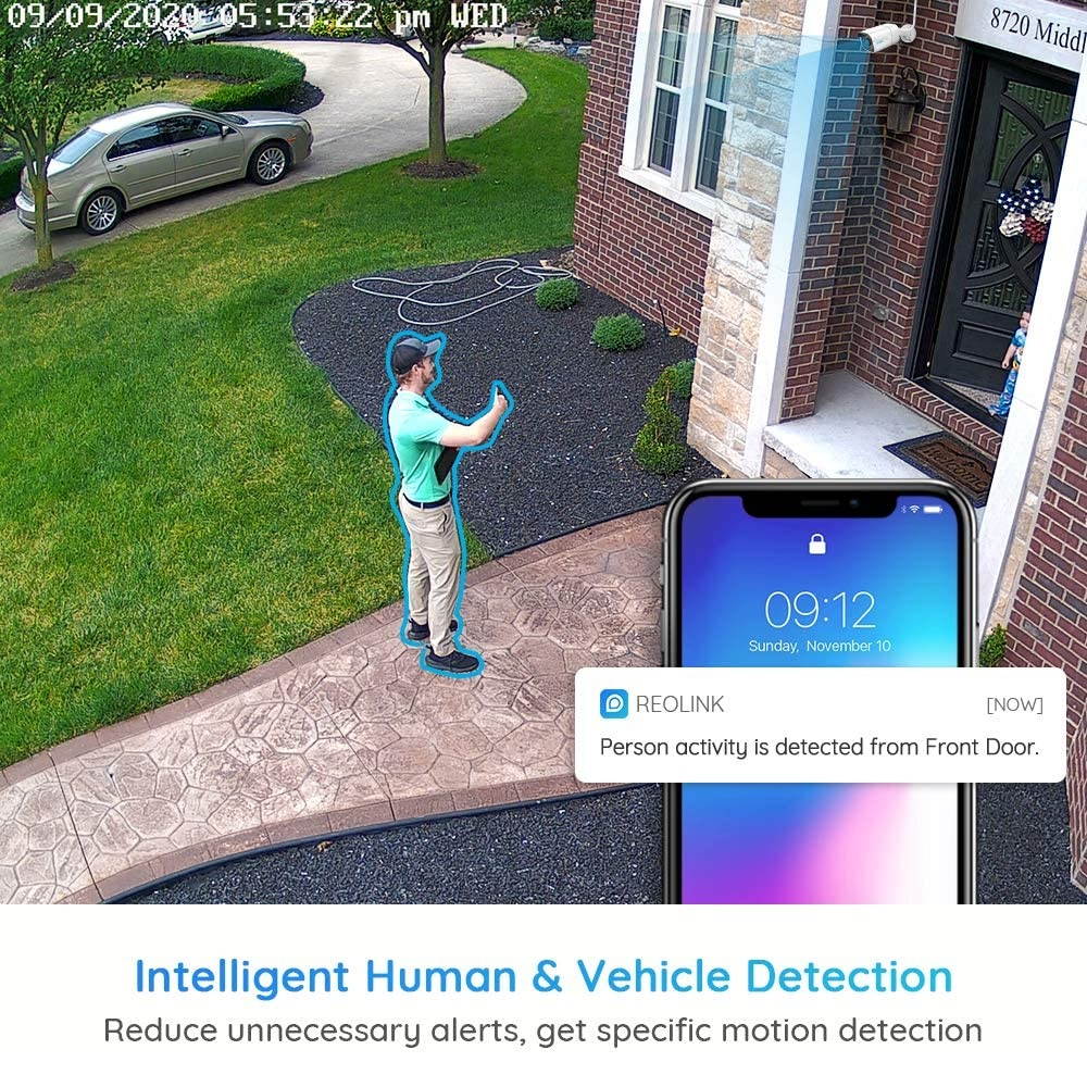 Reolink 16CH 4K Security Camera System, 8pcs 8MP Smart Person/Vehicle Detection Wired Outdoor Audio PoE IP Cameras,16CH 3TB HDD NVR for 24/7 Recording, RLK16-810B8-A