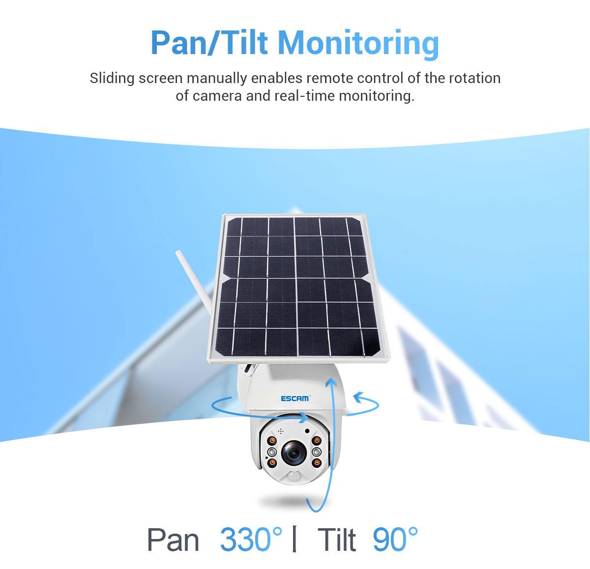 ESCAM 1080P 4G PT IP Solar Camera With Solar Panel Two Way Audio Cloud Storage
