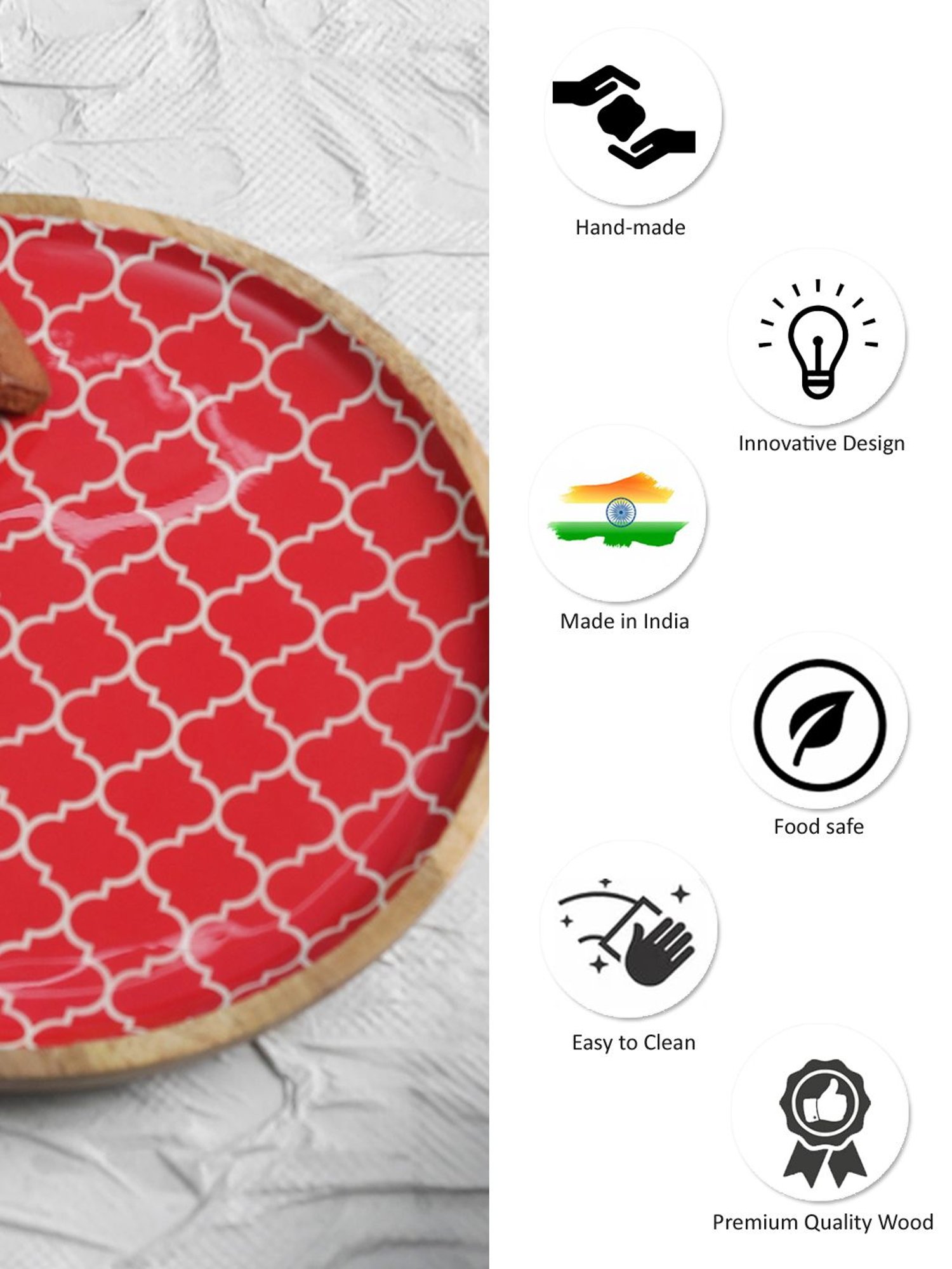 VarEesha Red Wood Round Serving Plate - Set of 1