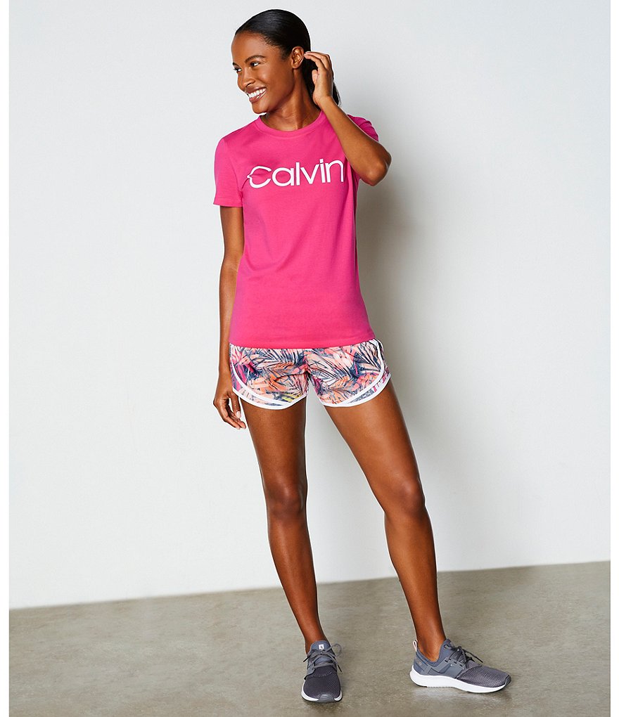 Calvin Klein Performance Multi Palm Smocked Waistband Athletic Shorts