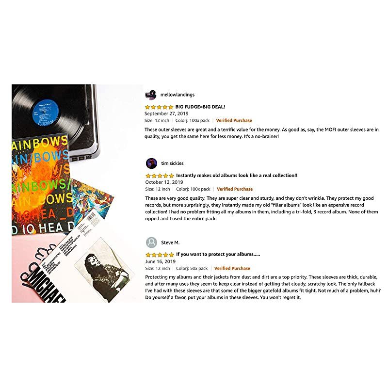 50x Vinyl Record Outer Sleeves 12" LP | Durable & Wrinkle-Free | Crystal Clear & Made from High-Density Polypropylene | 3 mil Thick, 12.75&rdquo; x 12.75&rdquo; | Fits Most Gatefolds and Double LPs