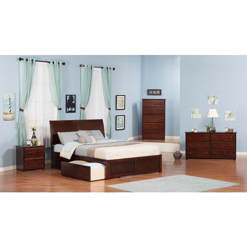 Portland King Flat Panel Foot Board w/ 2 Urban Bed Drawers Antique Walnut - Atlantic Furniture