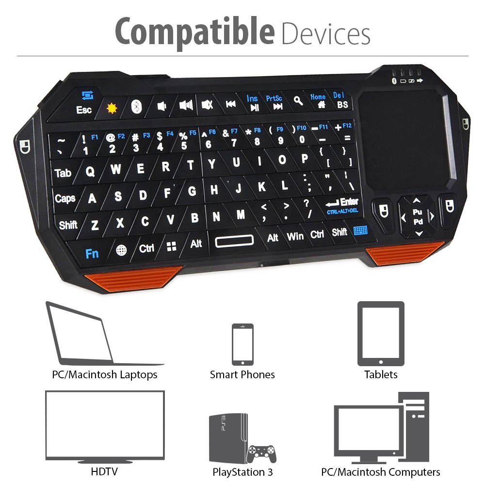 Fosmon Portable Mini Wireless Bluetooth Keyboard Controller with Built-In Touchpad for Tablets, Smartphones & PS3 - Compatible with Samsung Galaxy S4 S IV S3 SIII /  - Black and Orange