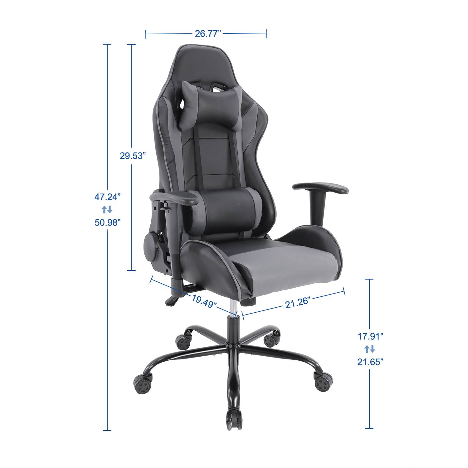 SMUGDESK Gaming Chair, Ergonomic Office Chair Racing Style Computer Gaming Chair High Back Game Chairs Comfortable Desk Chair with Lumbar Support, Grey