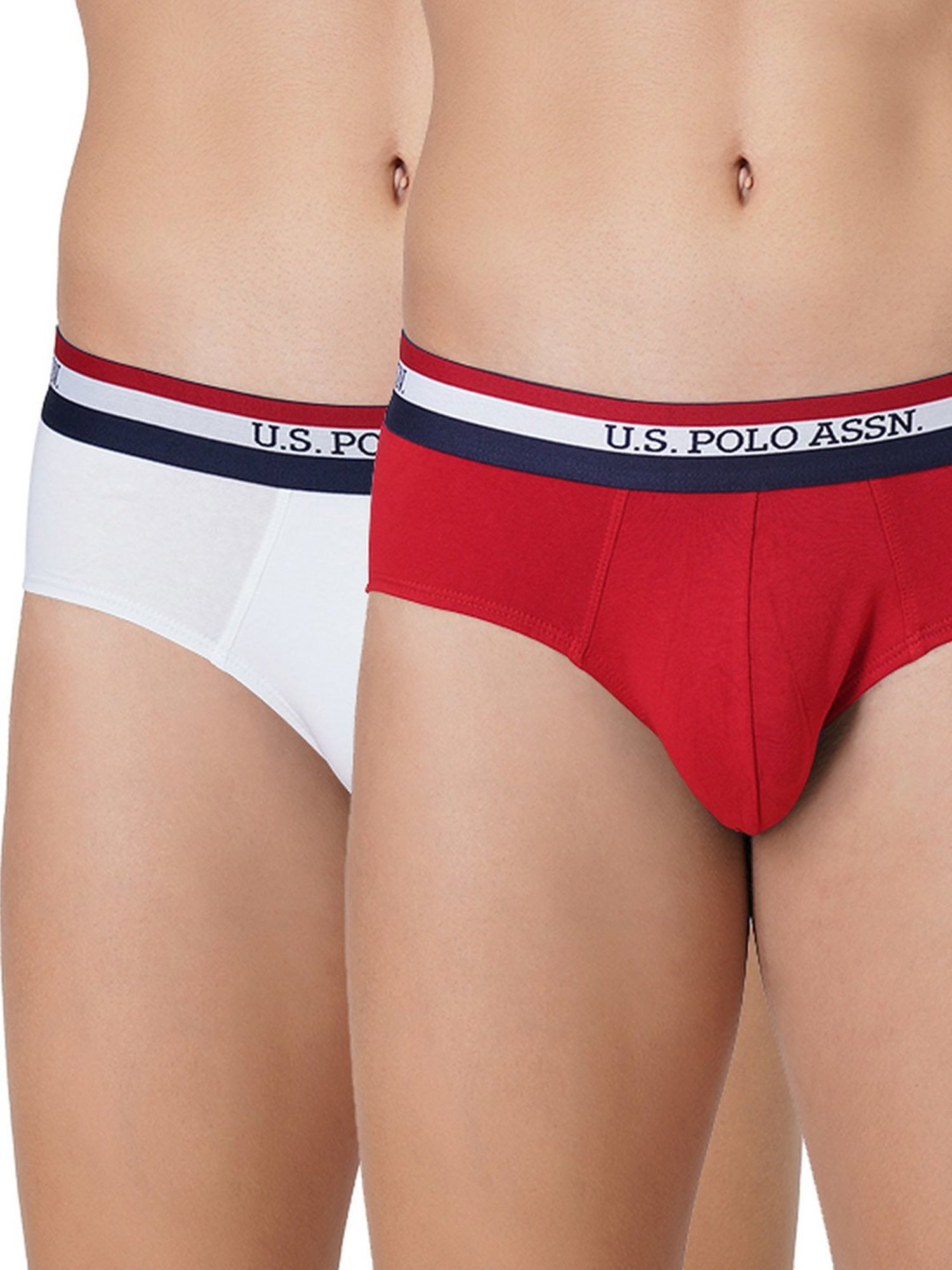 U.S. Polo Assn. Red & White Cotton Regular Fit Briefs - Pack Of 2
