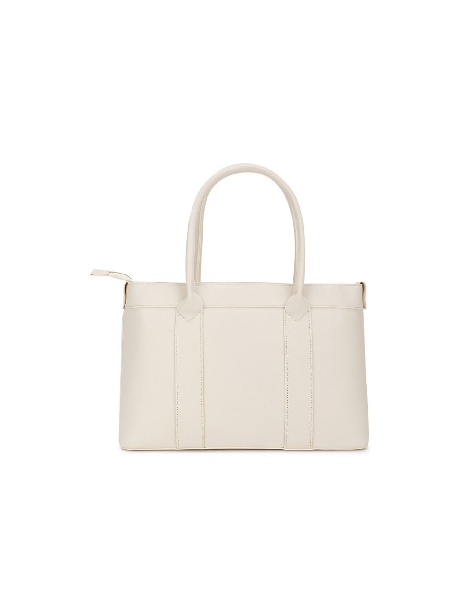 Tyra Lina Off White Solid Faux Leather Tote Handbag