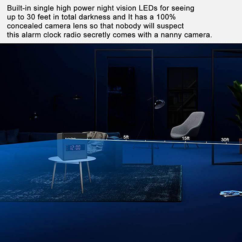 Hidden Camera Spy Cam Wireless,HD 1080P Alarm Clock,Wireless WiFi Hidden Radio Clock Alarm Bluetooth Spy Camera Nanny Surveillance Cam- HD 1080P Home Indoor Security IP Night Vision