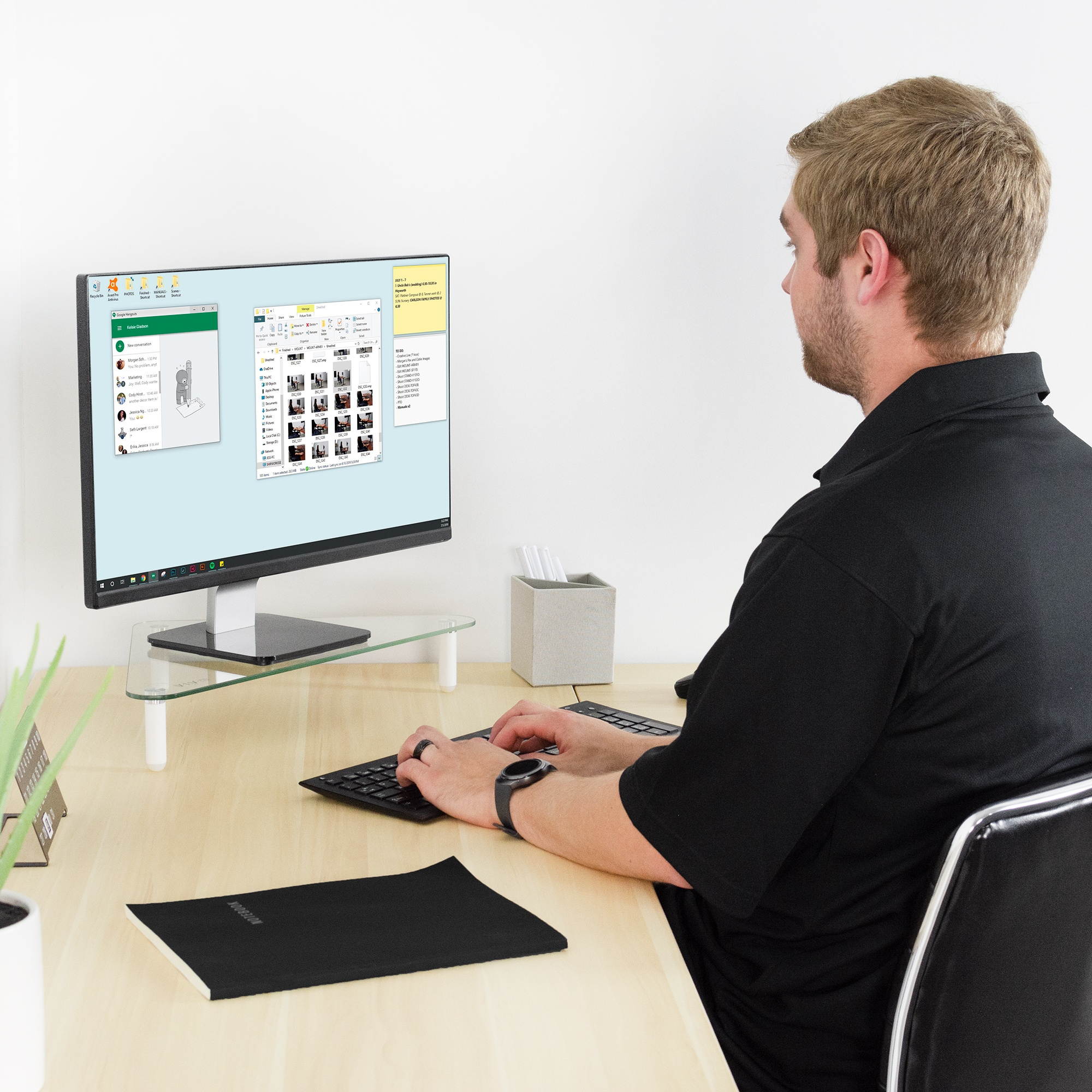 VIVO Glass Ergonomic Tabletop Riser | Triangle Desktop Corner Stand for Computer Monitor & Laptop (STAND-V000Q)