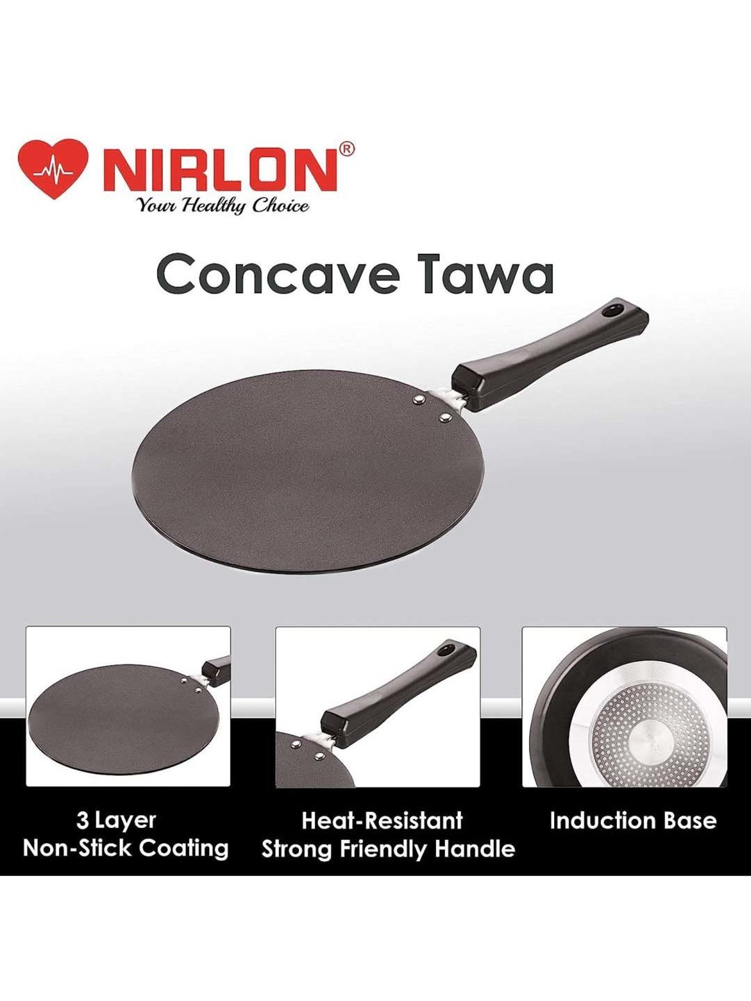 Nirlon Black Aluminium 28 cm Induction 3-Layer Non-Stick Concave Roti Tawa (0.5 L)