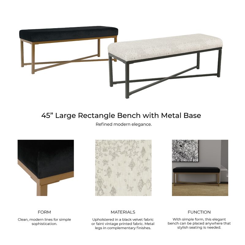 Velvet Rectangle Bench - Black - HomePop