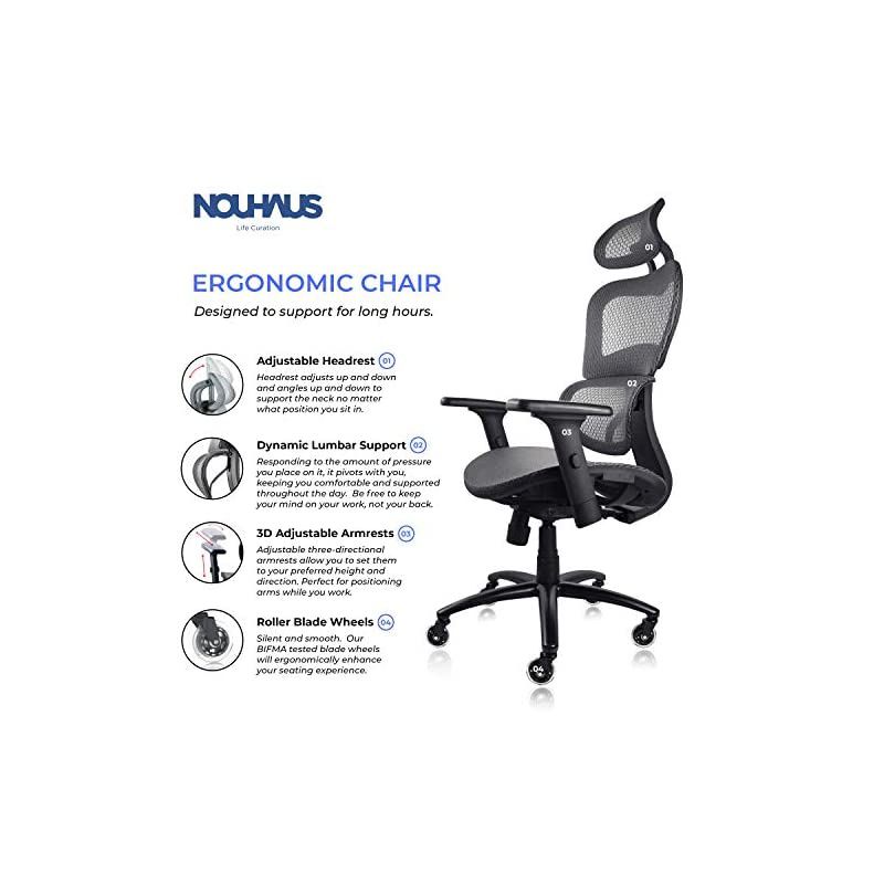 Ergo3D Ergonomic Office Chair - Rolling Desk Chair with 3D Adjustable Armrest, 3D Lumbar Support and Blade Wheels - Mesh Computer Chair, Gaming Chairs, Executive Swivel Chair (Gray)