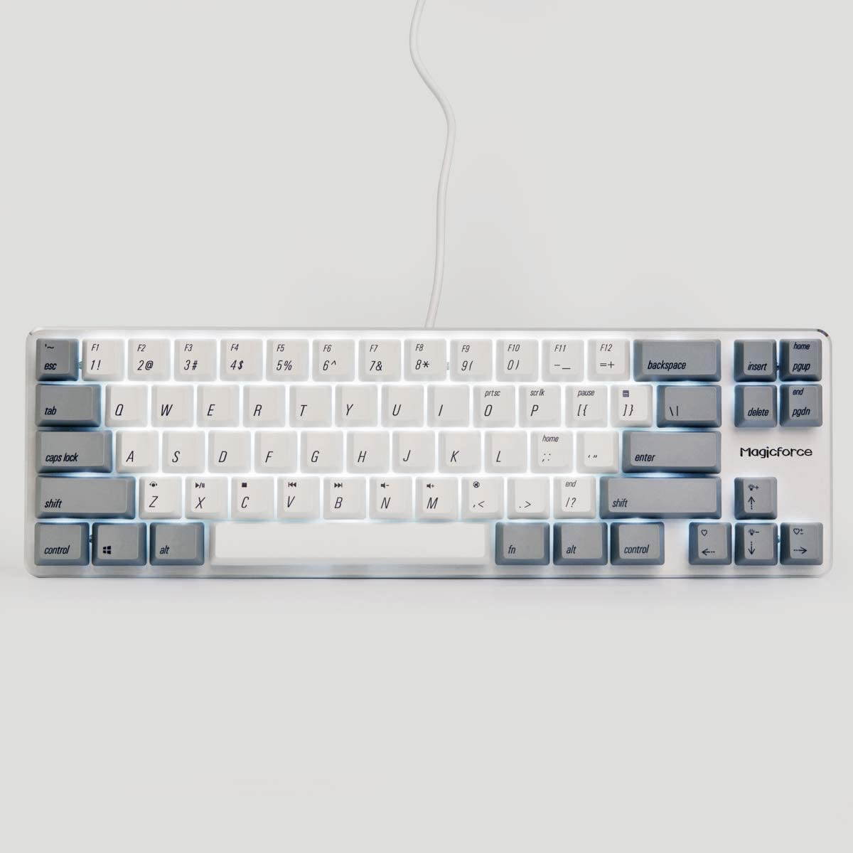 Mechanical Keyboard Gaming Keyboard Kailh Blue Switch Wired Backlit PBT Keycaps Mini Design (60%) 68 Keys Keyboard Magicforce by Qisan(White Gray Combo)