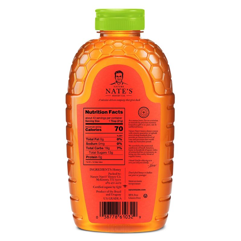 Nature Nate's 100% Pure Raw Unfiltered Organic Honey – 32oz