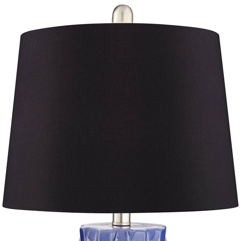 360 Lighting Rico Blue Ceramic Column Black Shade Table Lamps Set of 2