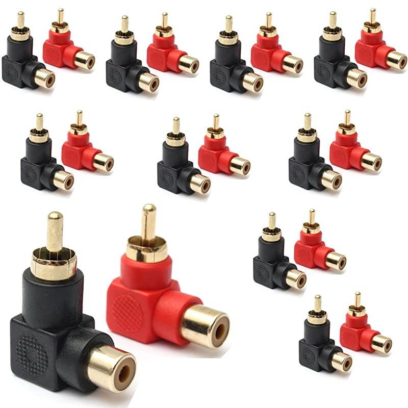 Male to Female Connectors Right Angle Plug Adapters MF 90 Degree Elbow GoldPlated 10 Black + 10 Red 20Pack
