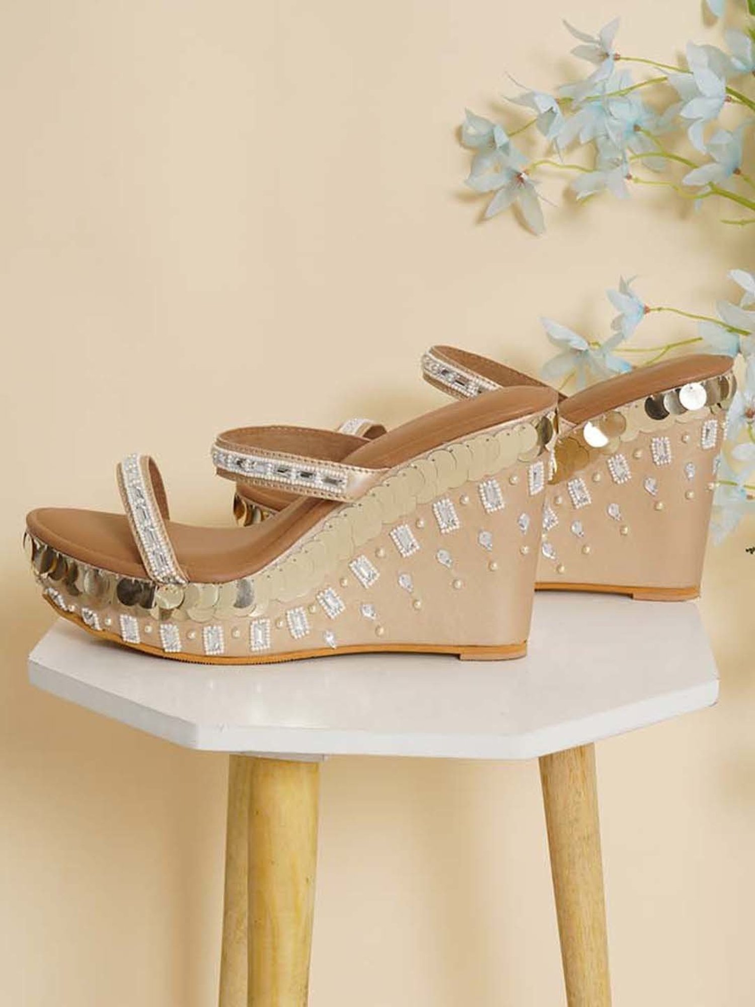Sole House Women's Gold Ethnic Wedges