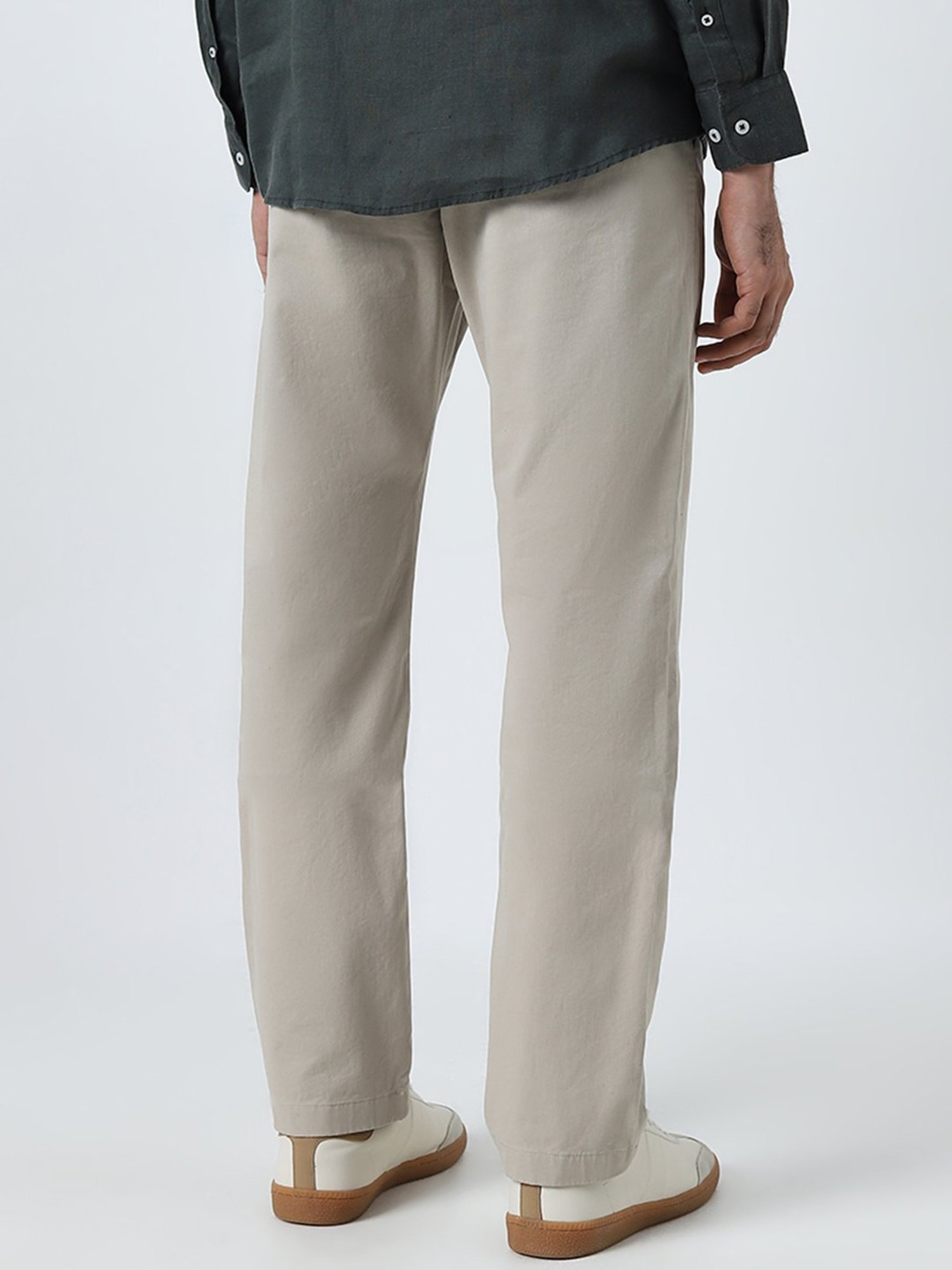 Slowave Beige Regular Fit Flat Front Trousers