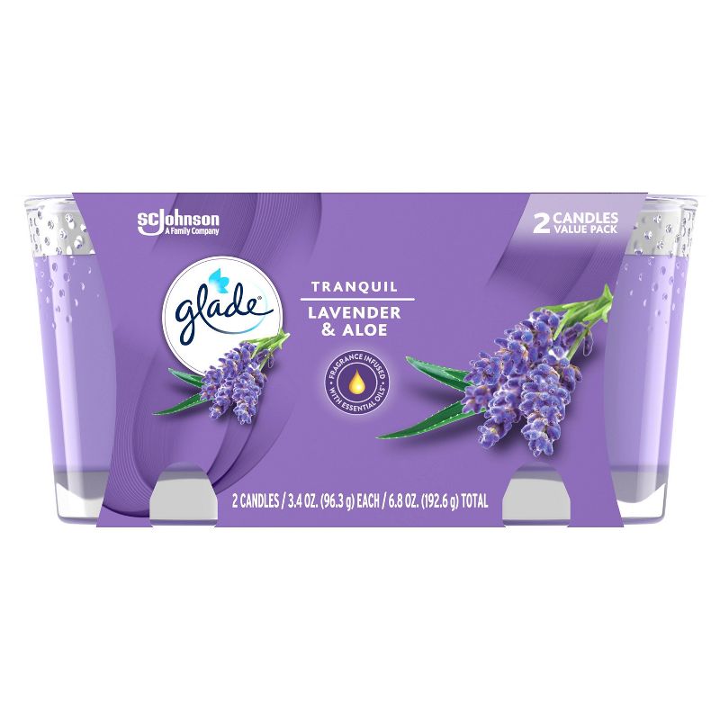 Glade Tranquil Lavender and Aloe Twin Candle - 2pk/6.8oz