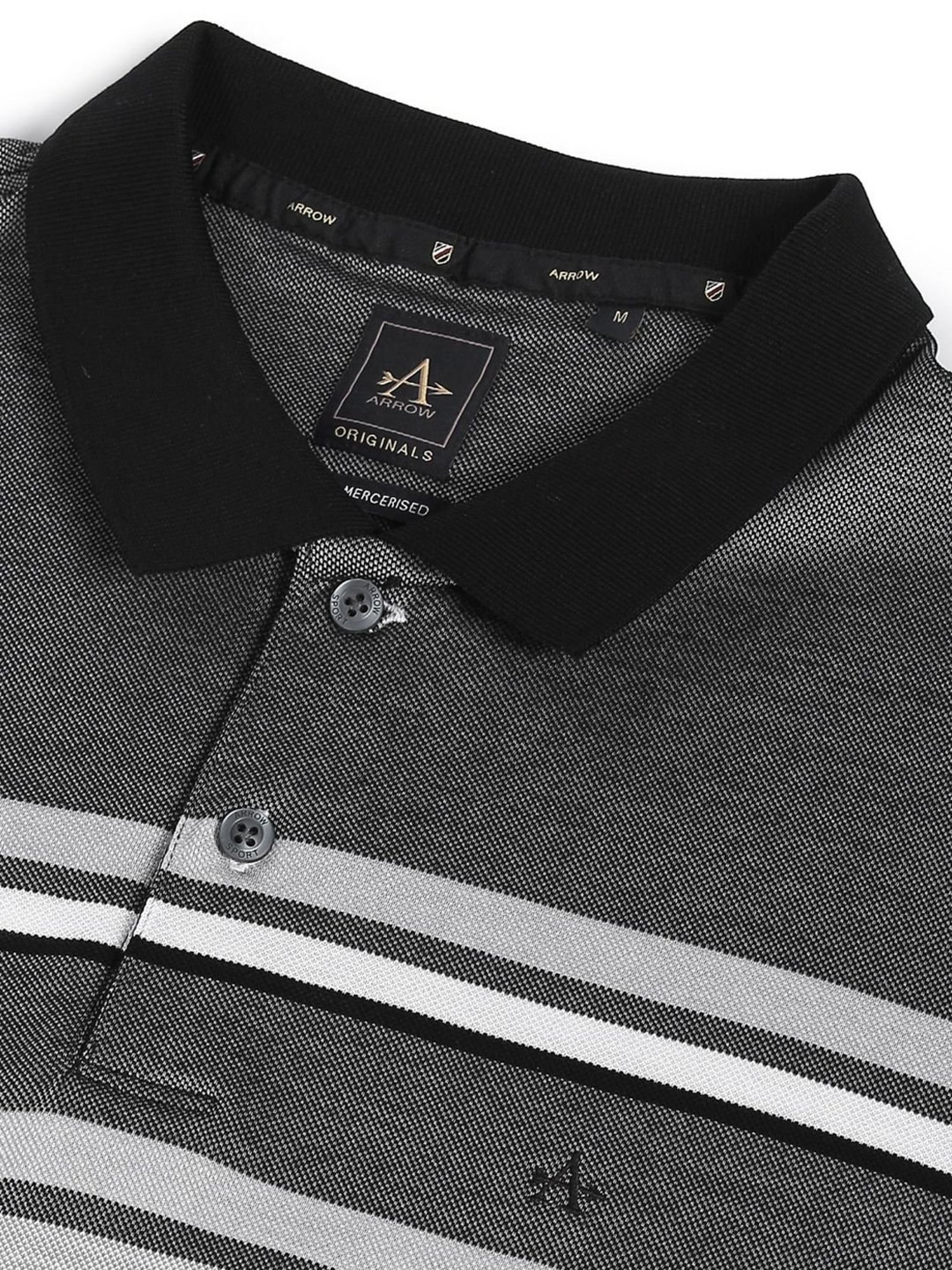 Arrow Grey Cotton Regular Fit Striped Polo T-Shirt