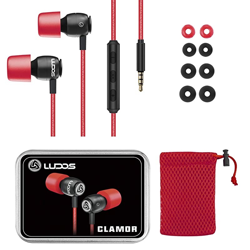 Clamor Wired Earbuds in Ear Headphones with Microphone, Earphones with Mic and Volume Control, Memory Foam, Reinforced Cable, Bass Compatible with iPhone, Apple, iPad, Computer, Laptop, PC