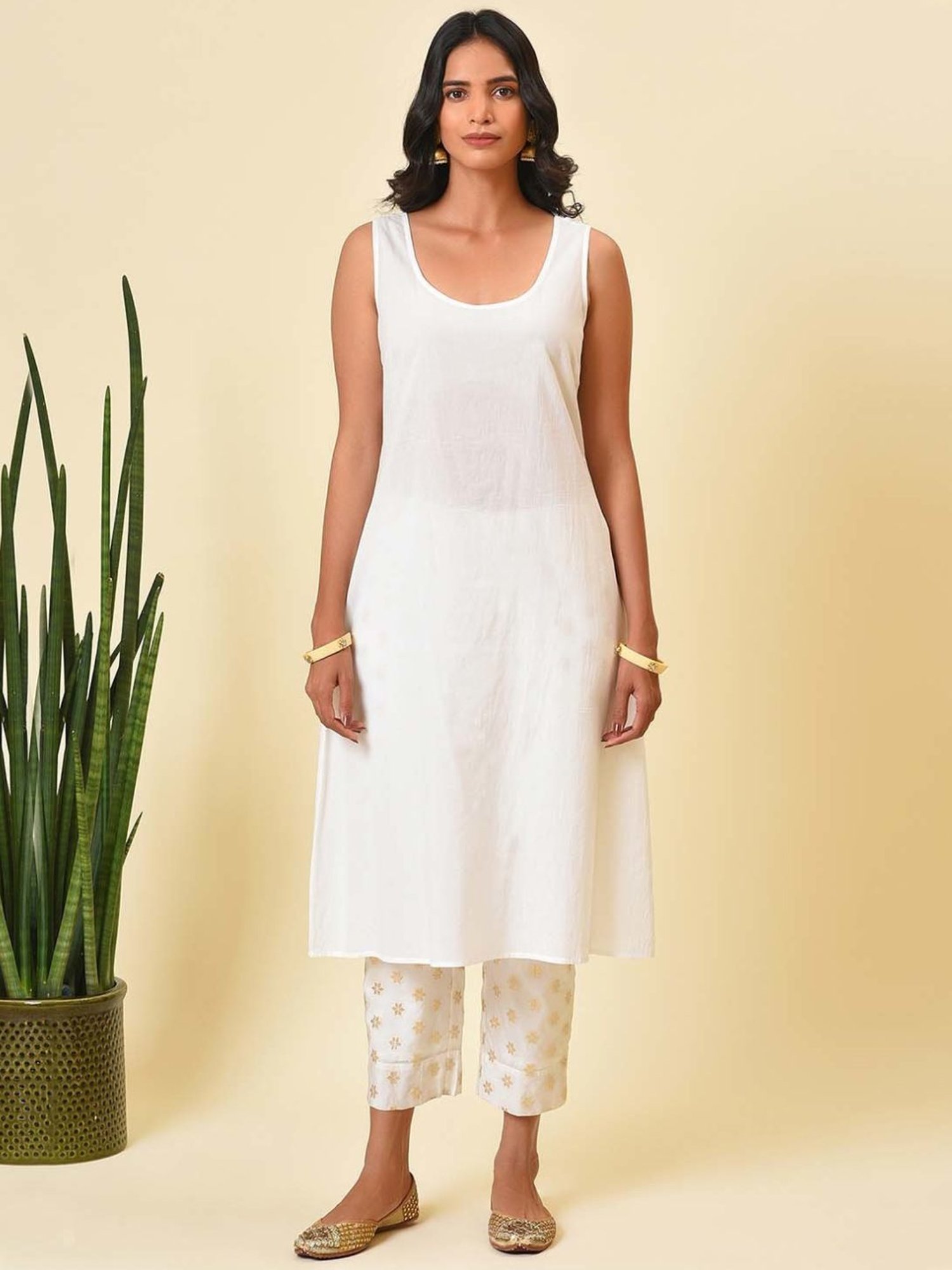 Nuhh Off White & Gold Kurta with Pant & Dupatta Set
