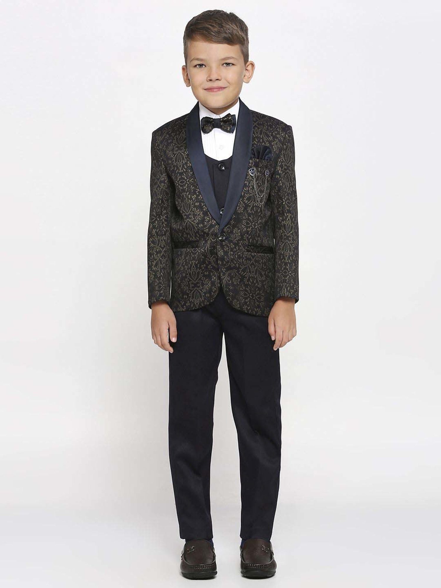 Kids Island Boys Blue & White Printed Full Sleeves Suit Set