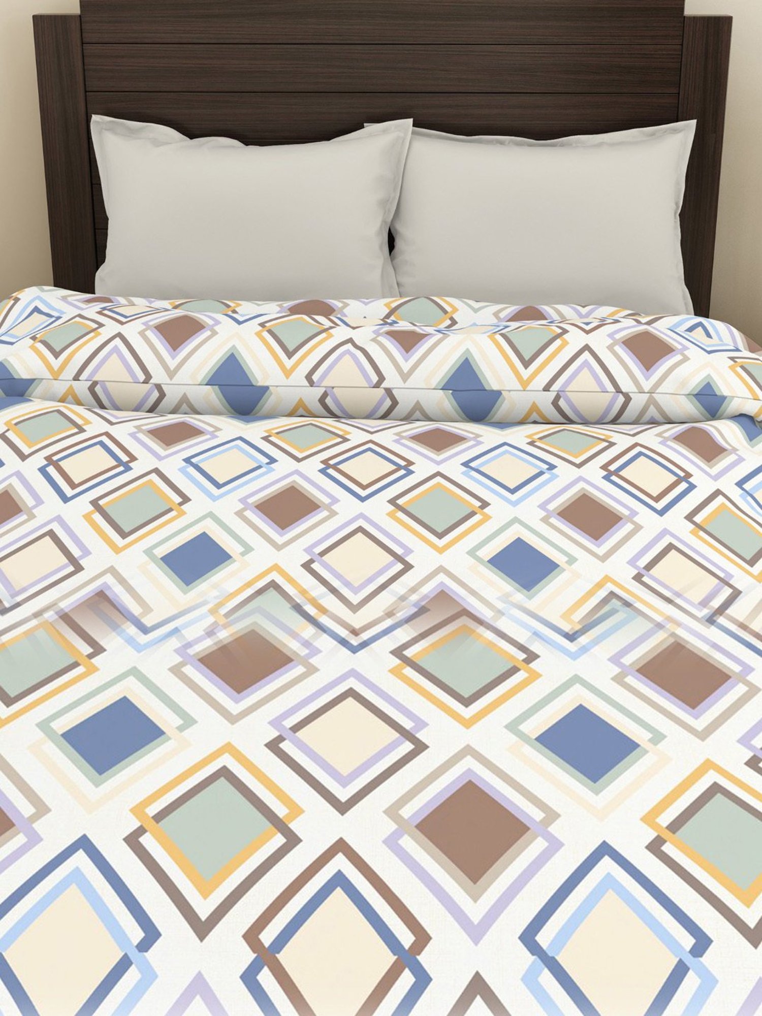 Welspun Geometric White 144 TC Microfiber Double Dohar