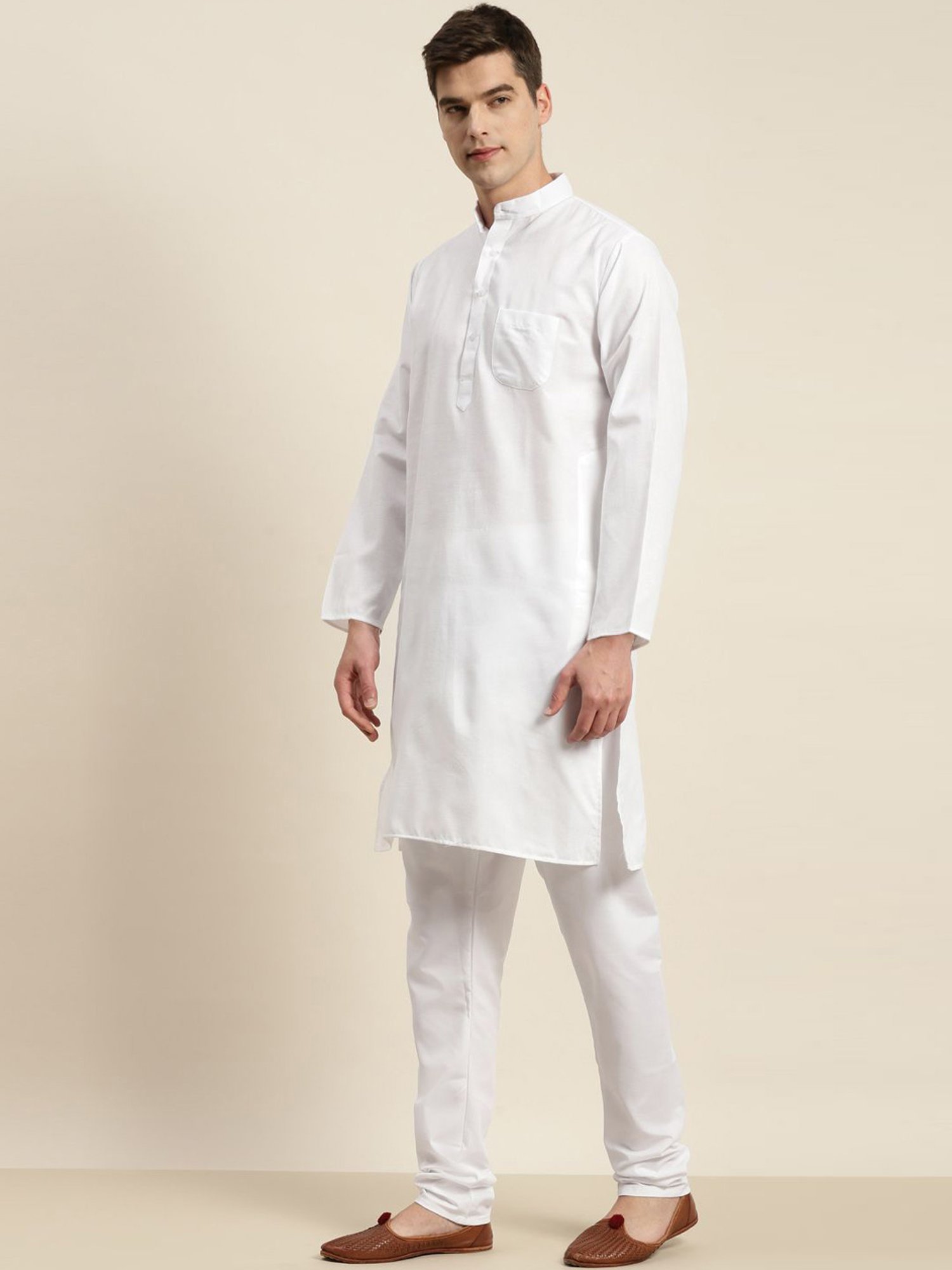 Vastramay White Cotton Straight Fit Embroidery Ethnic Suits