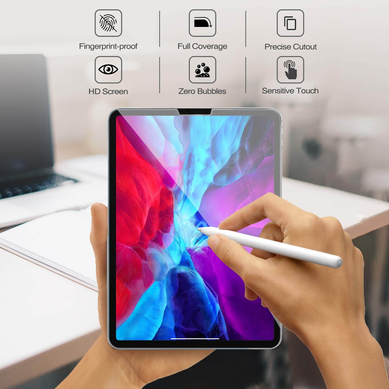 ProCase iPad Pro 12.9 Case with Tempered Glass Screen Protector 2020 2018, Slim Stand Hard Shell Protective Smart Cover for iPad Pro 12.9" 4th Gen/iPad Pro 12.9" 3rd Gen &ndash;Black