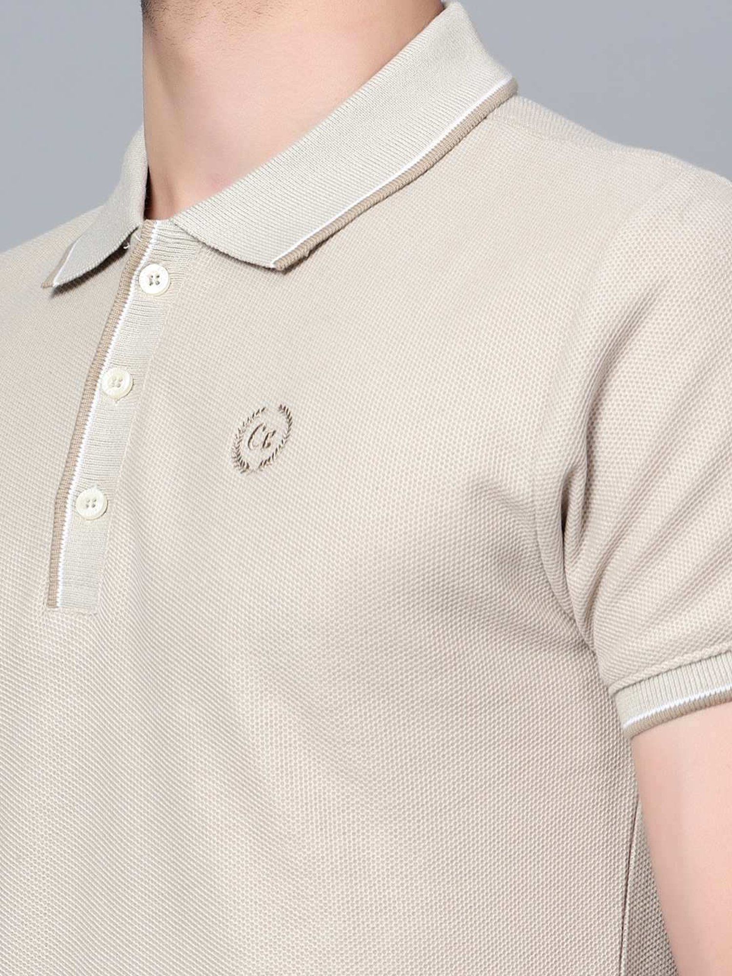 Cantabil Beige Cotton Regular Fit Polo T-Shirt