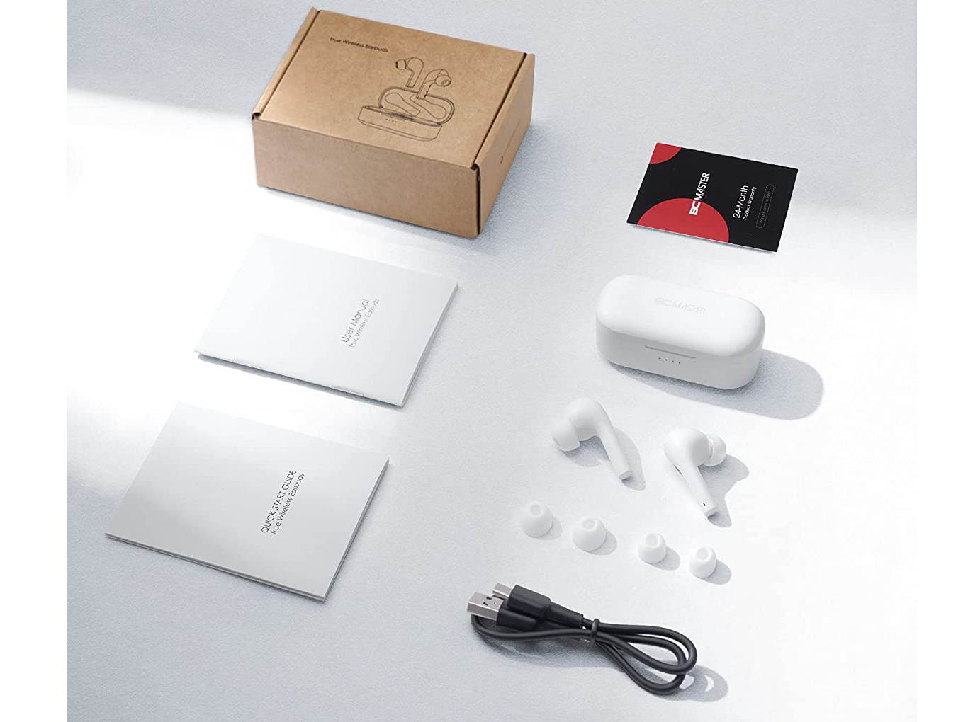 Upgraded Wireless Earbuds, Bluetooth Headphones with Noise Cancelling Mics, 30H Playtime, IPX6 Waterproof Bluetooth Earphones in-Ear with 5 Sizes Tips for iPhone, Android, Charging Case Included