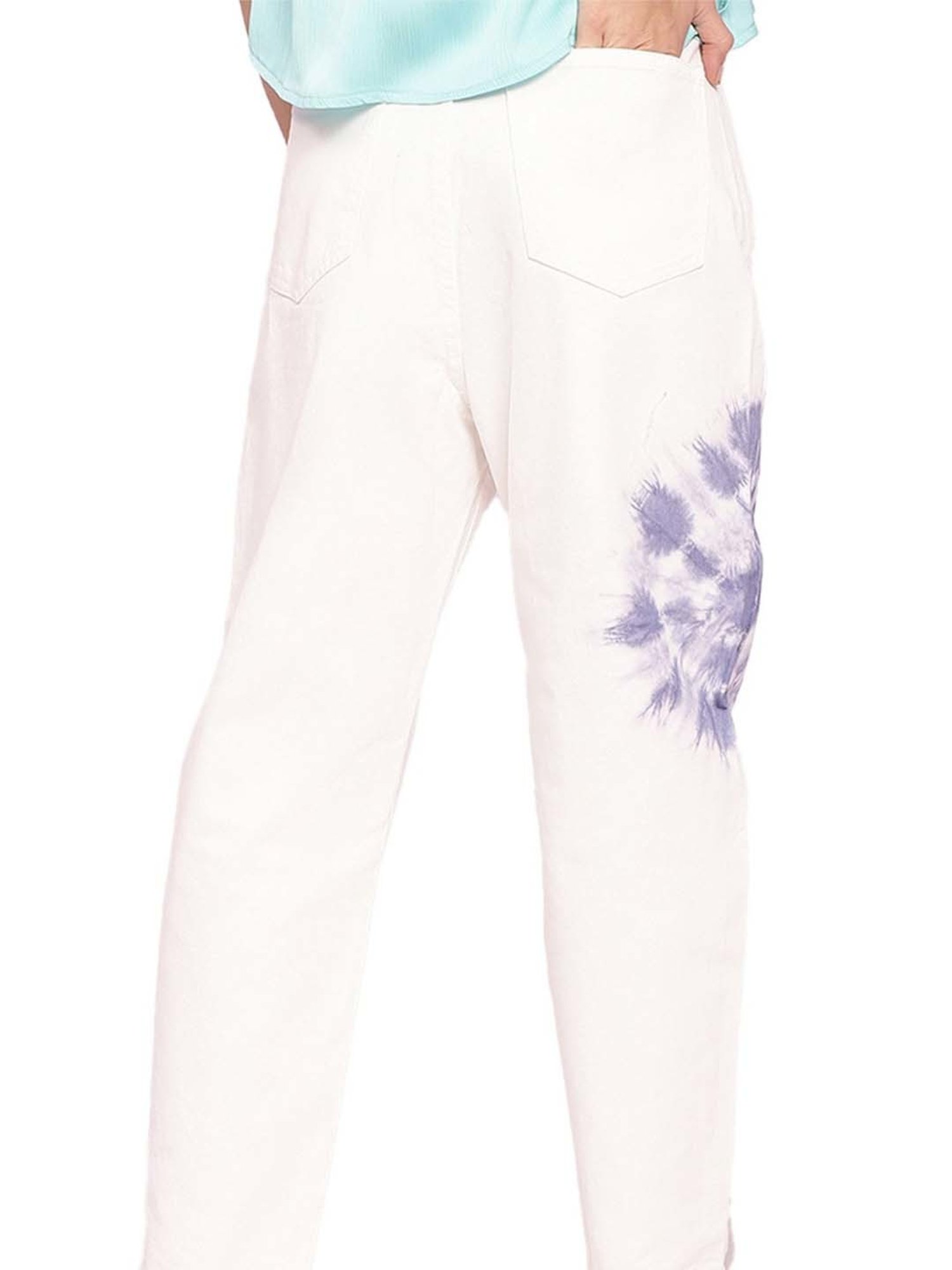 KENDALL + KYLIE White Cotton Printed Mid Rise Jeans