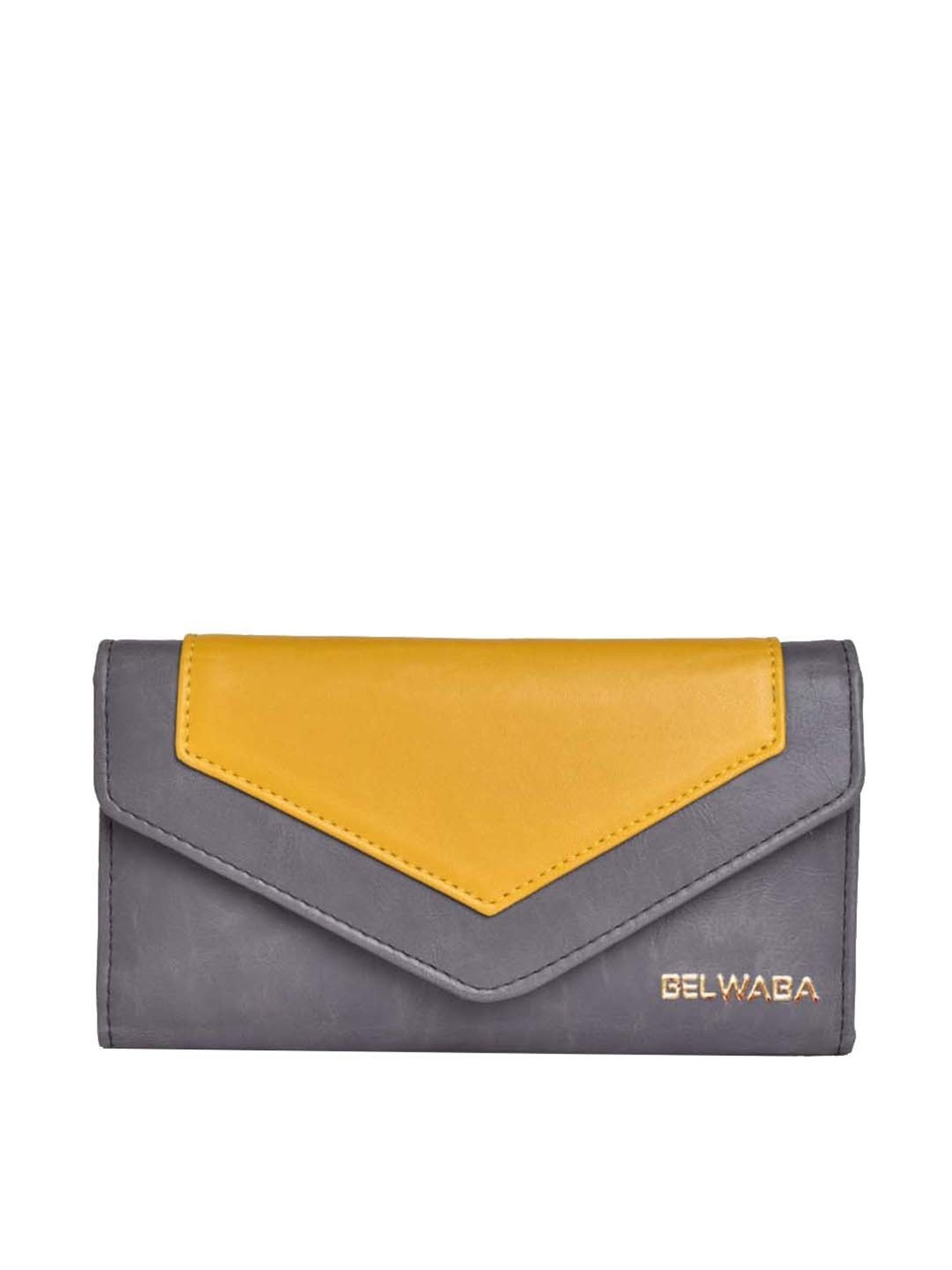 BELWABA Grey Color Block Tri-Fold Wallet for Women