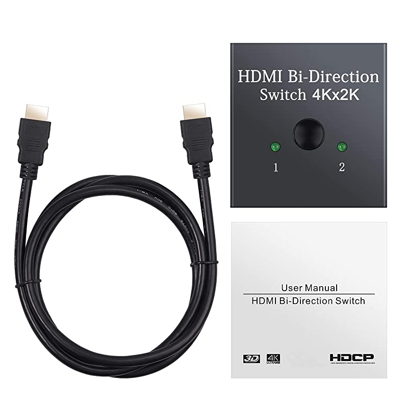 4K HDMI Switch HDMI Bi-Directional Switch 2 in 1 Out or 1 in 2 Out with HDMI Cable HDMI Splitter Support HDM 2.0 4K 3D HD 1080P for HDTV Blu-Ray DVD