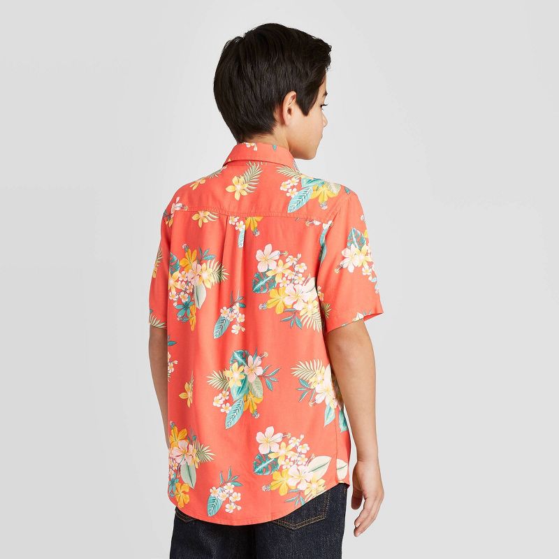Boys' Tropical Print Short Sleeve Button-Down Shirt - Cat & Jack™ Orange M