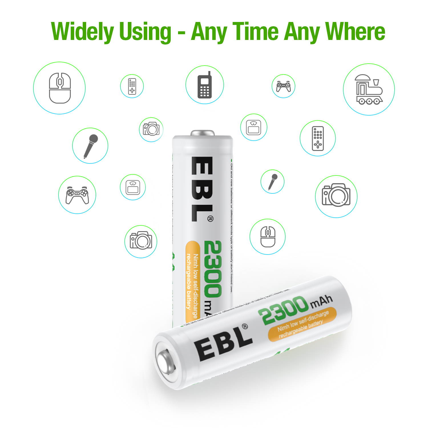 EBL 16 Pack 2300mAh AA Ni-MH Rechargeable Batteries, Battery Case Included