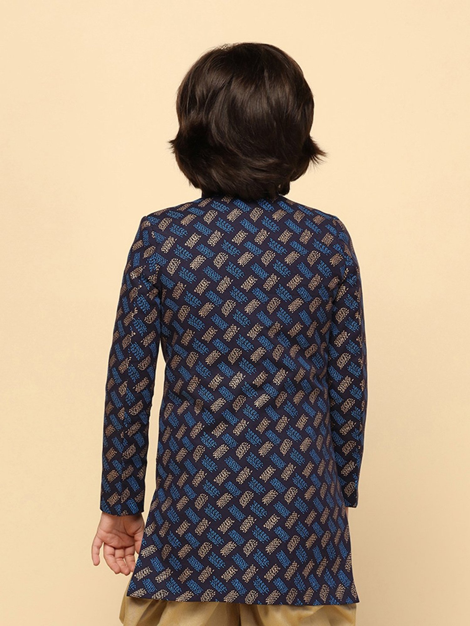 KISAH Boys Blue Printed Full Sleeves Sherwani