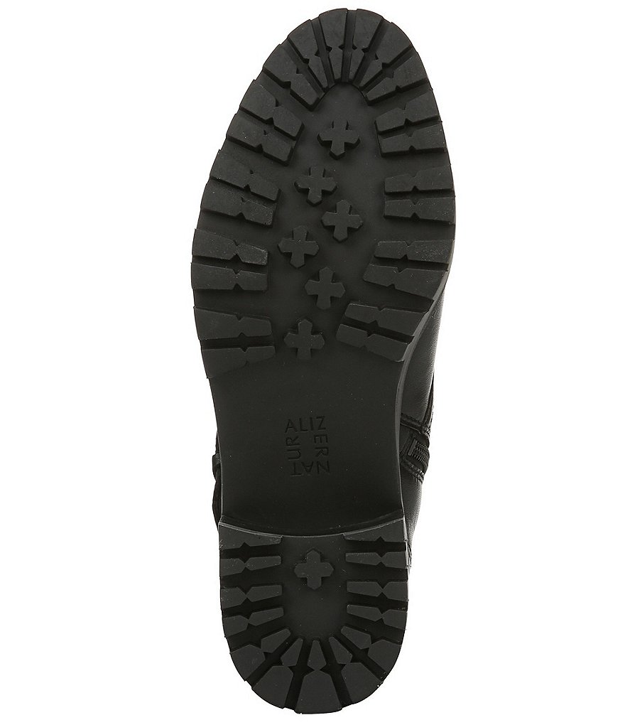 Naturalizer Tia Water Repellent Leather Block Heel Lug Sole Combat Boots