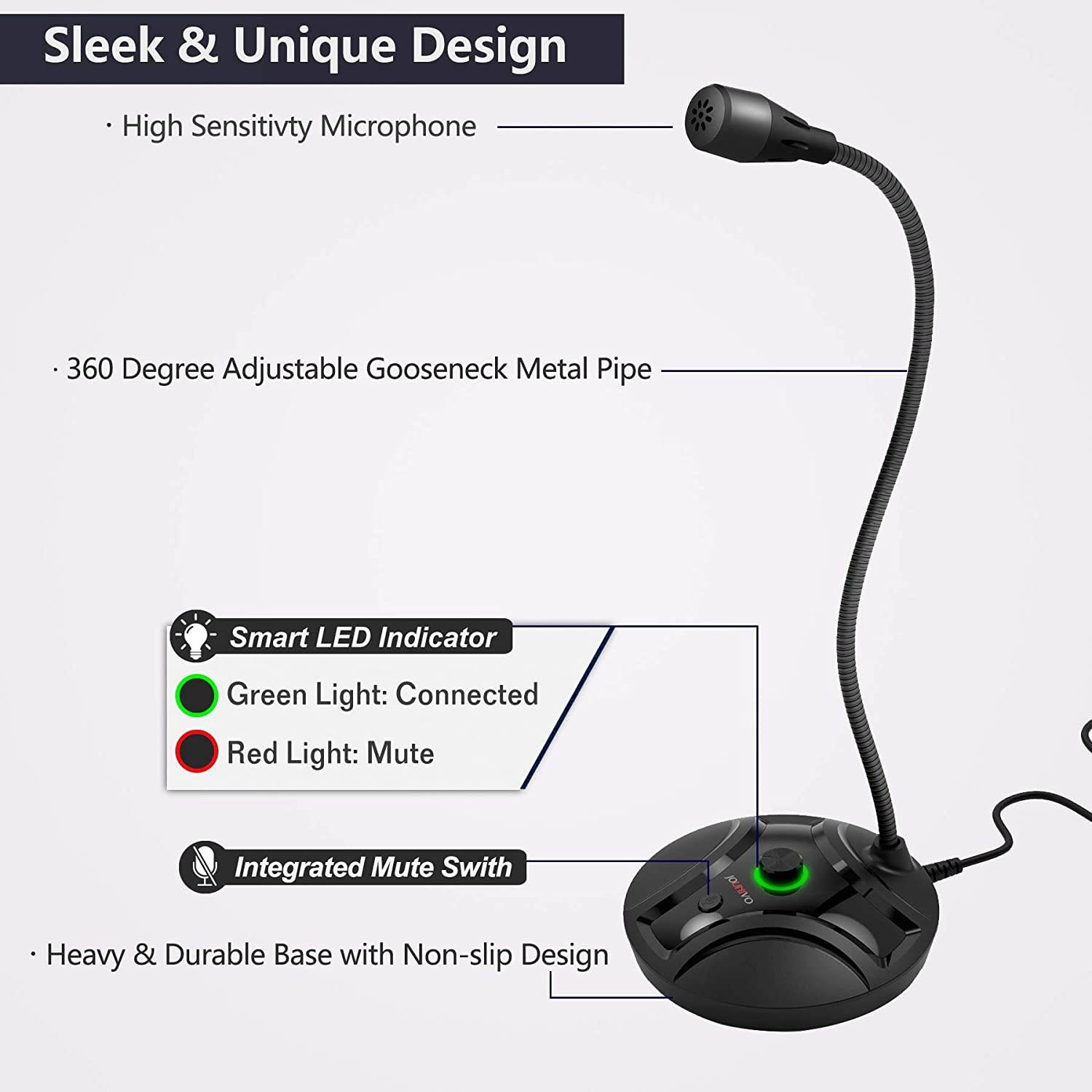 USB Computer Microphone with Mute Button & Volume Knob Compatible with PC Laptop Desktop Mac PS4, Play & Plug Gooseneck Mic Recording for Gaming, Streaming, YouTube, Vocal, Dictation