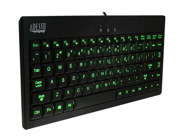Adesso AKB-110EB SlimTouch 3 RGB colors illuminated Mini USB keyboard with multimedia hot keys, 2X large print keycap