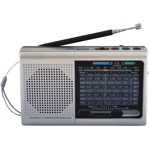 9-Band Rechargeable Radio with Bluetooth(R) and USB/microSD(TM) Card Input, SC-1080BT (Silver)