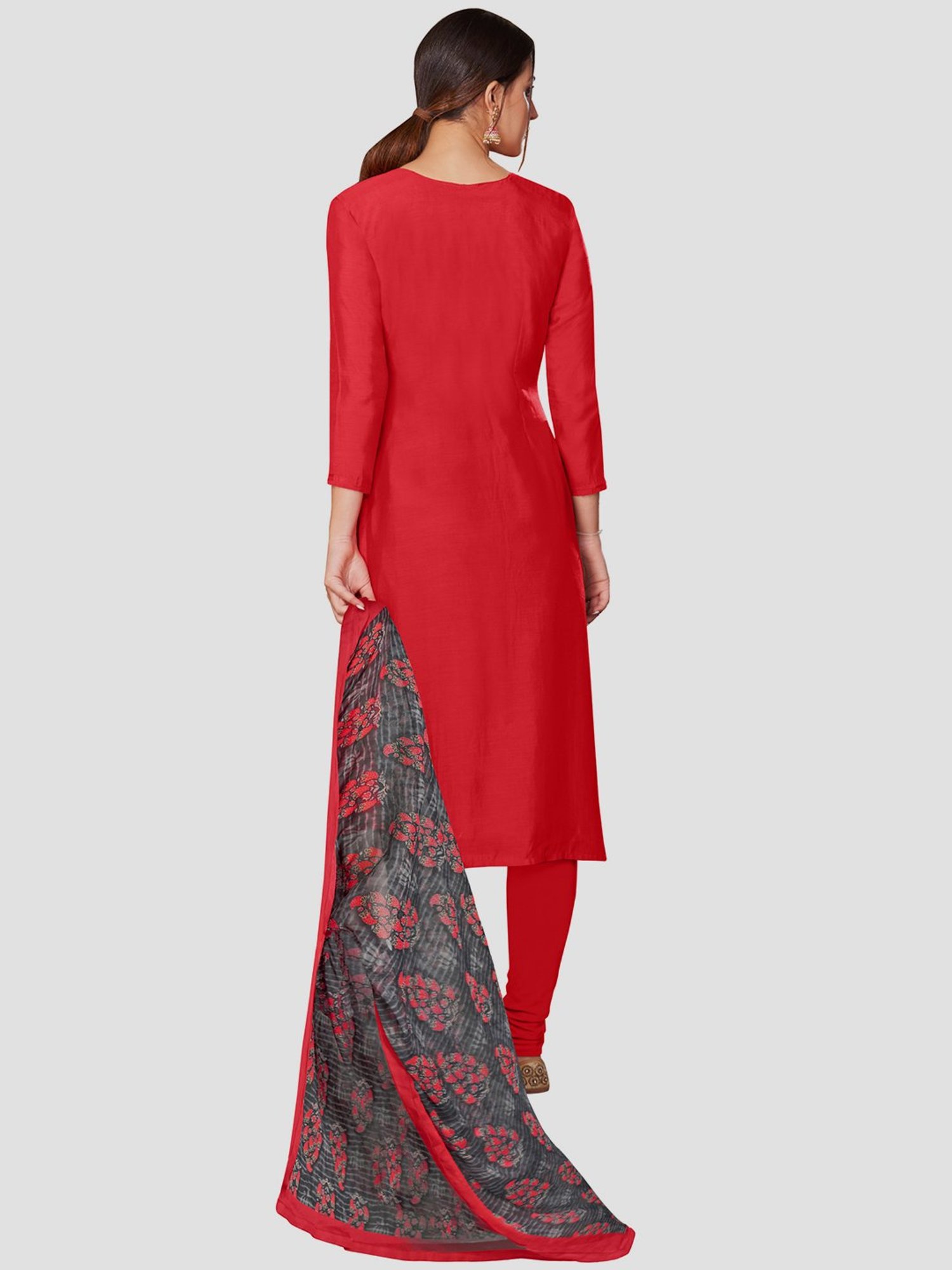 Saree Mall Red Embroidered Unstitched Dress Material With Dupatta