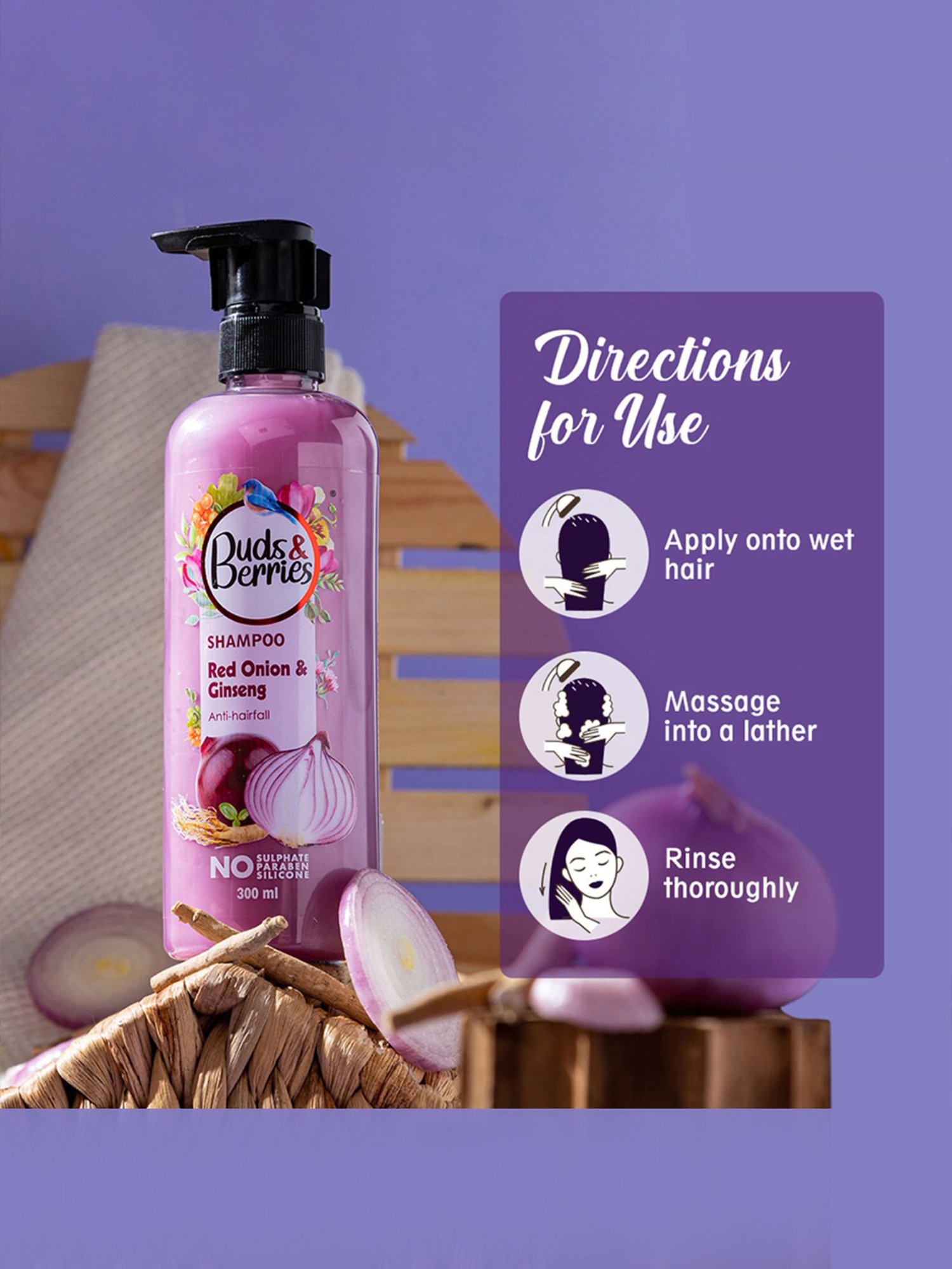 Buds & Berries Red Onion & Ginseng Anti-Hairfall Shampoo - 300 ml